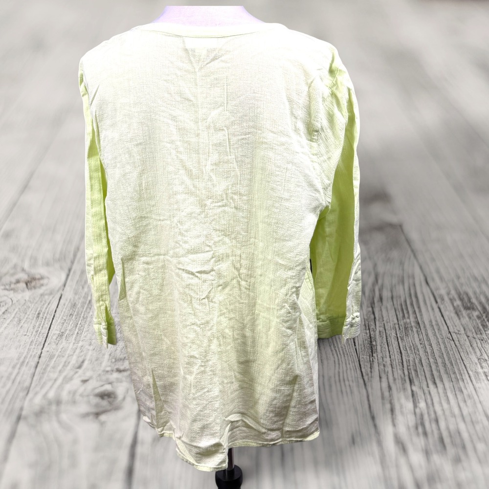 J. Jill XL Lime Green Cotton Gauze Tunic Top Boho Peasant Lightweight Blouse - Picture 3 of 7